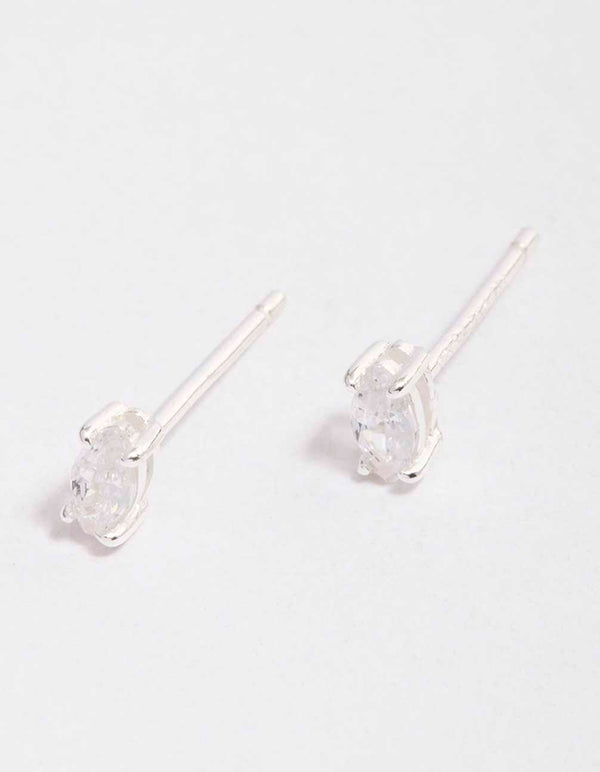 Sterling Silver Cubic Zirconia Marquise Stud Earrings