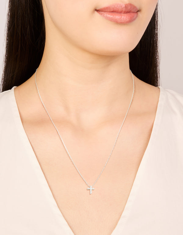 Sterling Silver Cubic Zirconia Cross Pendant Necklace