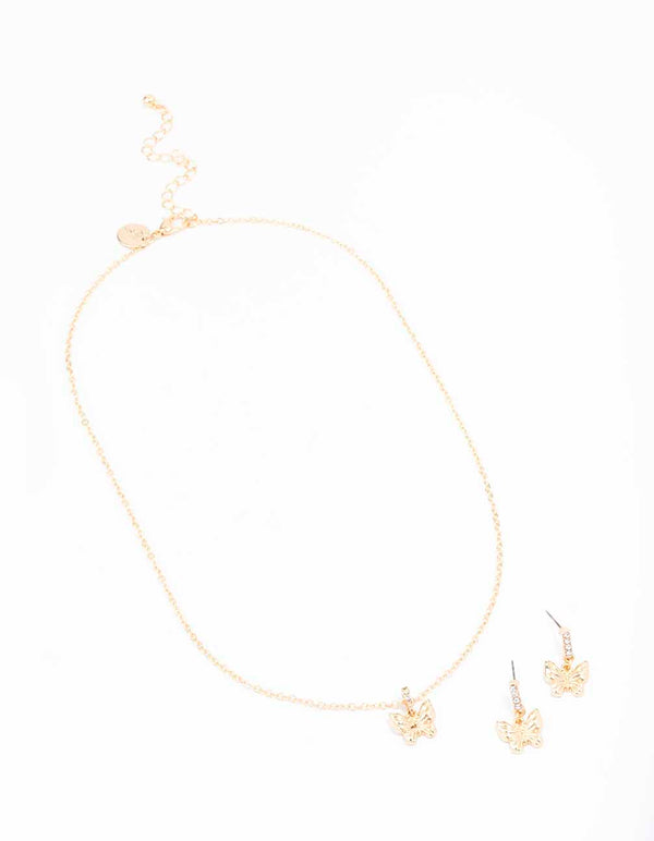 Gold Diamante Butterfly Necklace & Earring Set