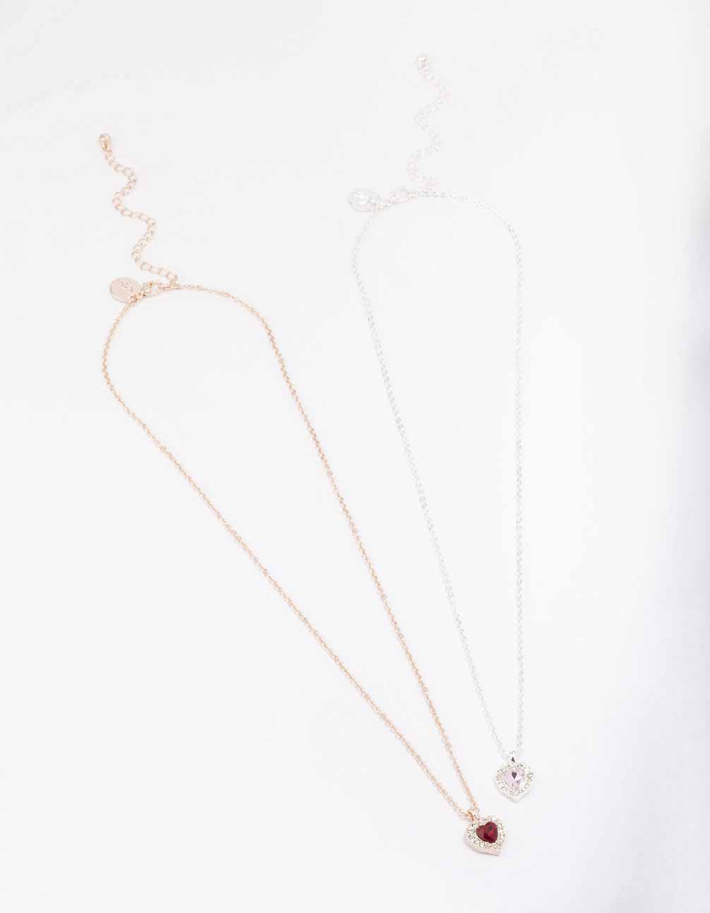 Mixed Metal Heart Halo Necklace Pack