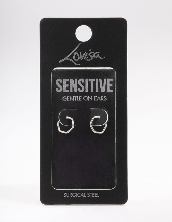 Surgical Steel Hexagon Sleeper Hoop Earrings 8mm