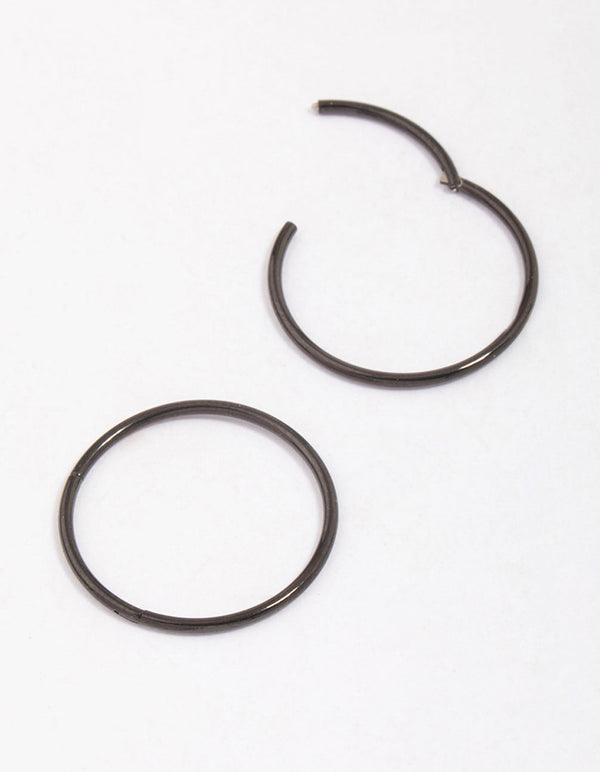 Black Surgical Steel Sleeper Hoop Earrings 16mm