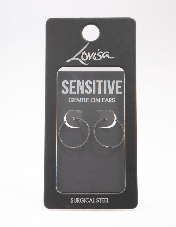 Black Surgical Steel Sleeper Hoop Earrings 16mm