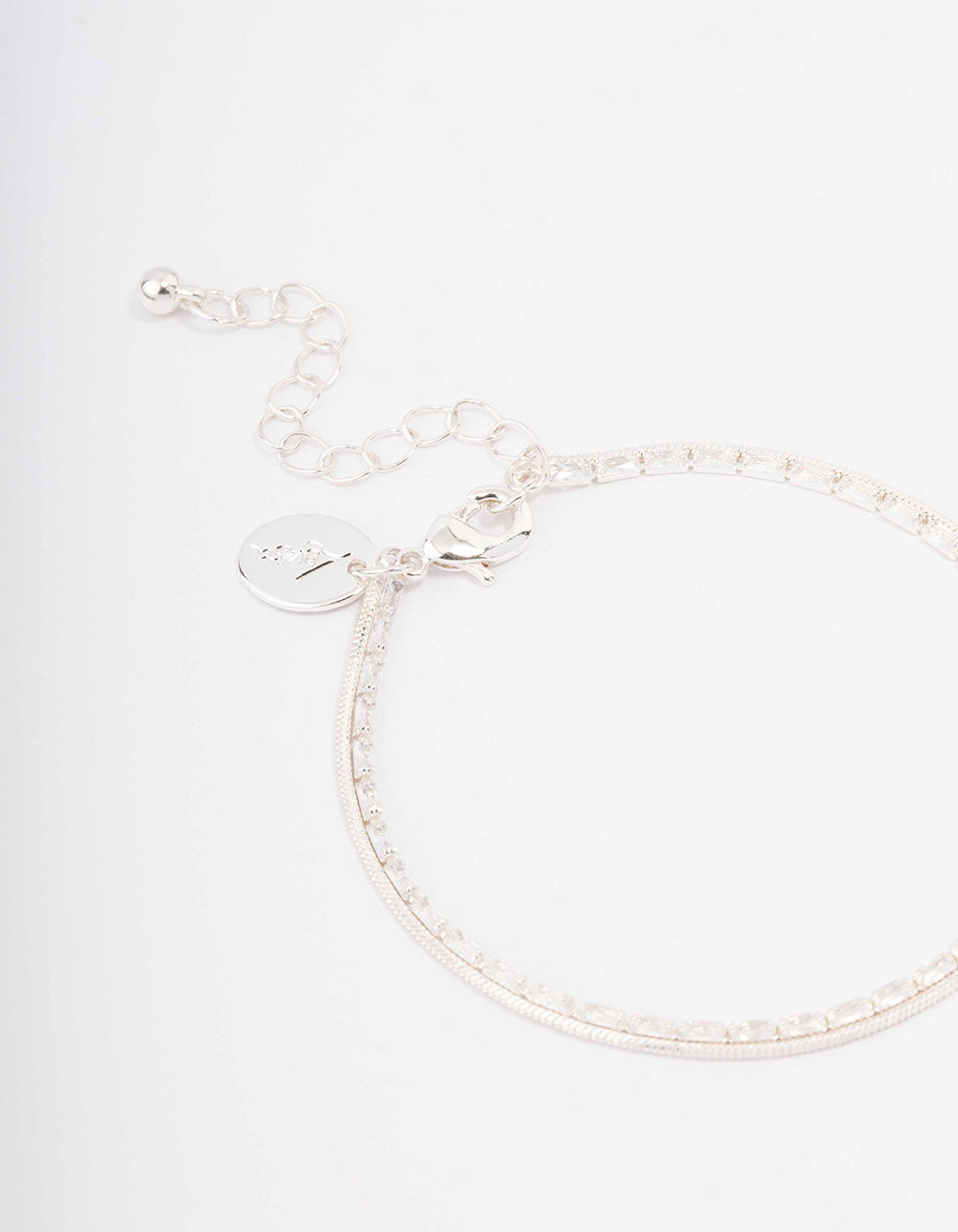 Silver Plated Cubic Zirconia Dainty Baguette Layered Bracelet