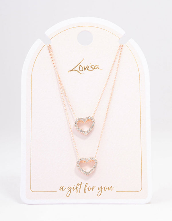 Rose Gold Double Diamante Open Heart Necklace