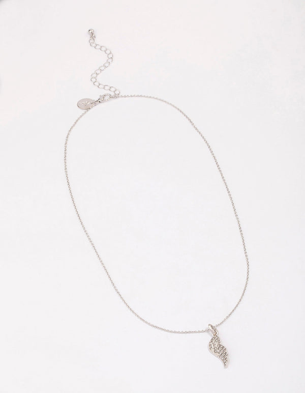 Silver Diamante Angel Wing Necklace