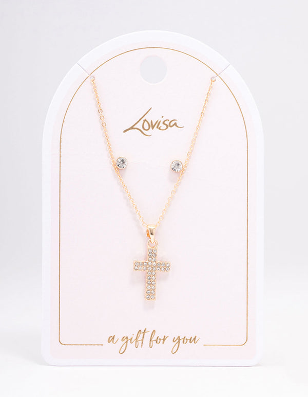 Gold Stud Cross Jewellery Set