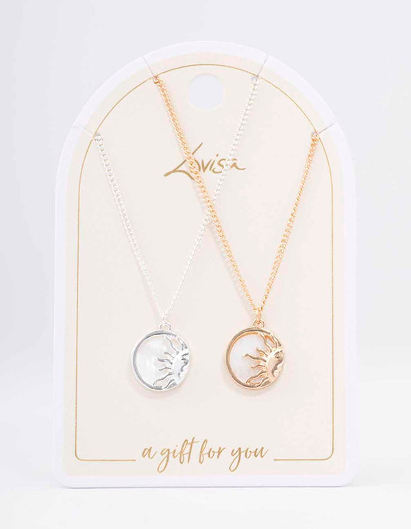 Mixed Metal Circular Sun Necklace