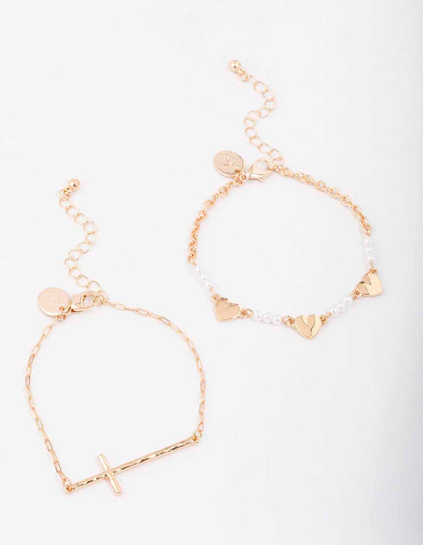 Gold Heart Cross Bracelet