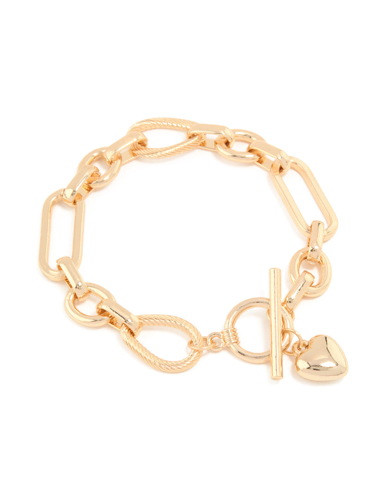 Gold Multi Link Heart T&O Chain Bracelet - Lovisa