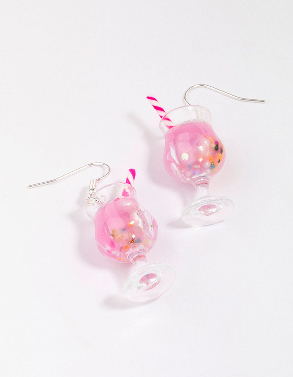 Silver Pink Cocktail Straw Drop Earrings