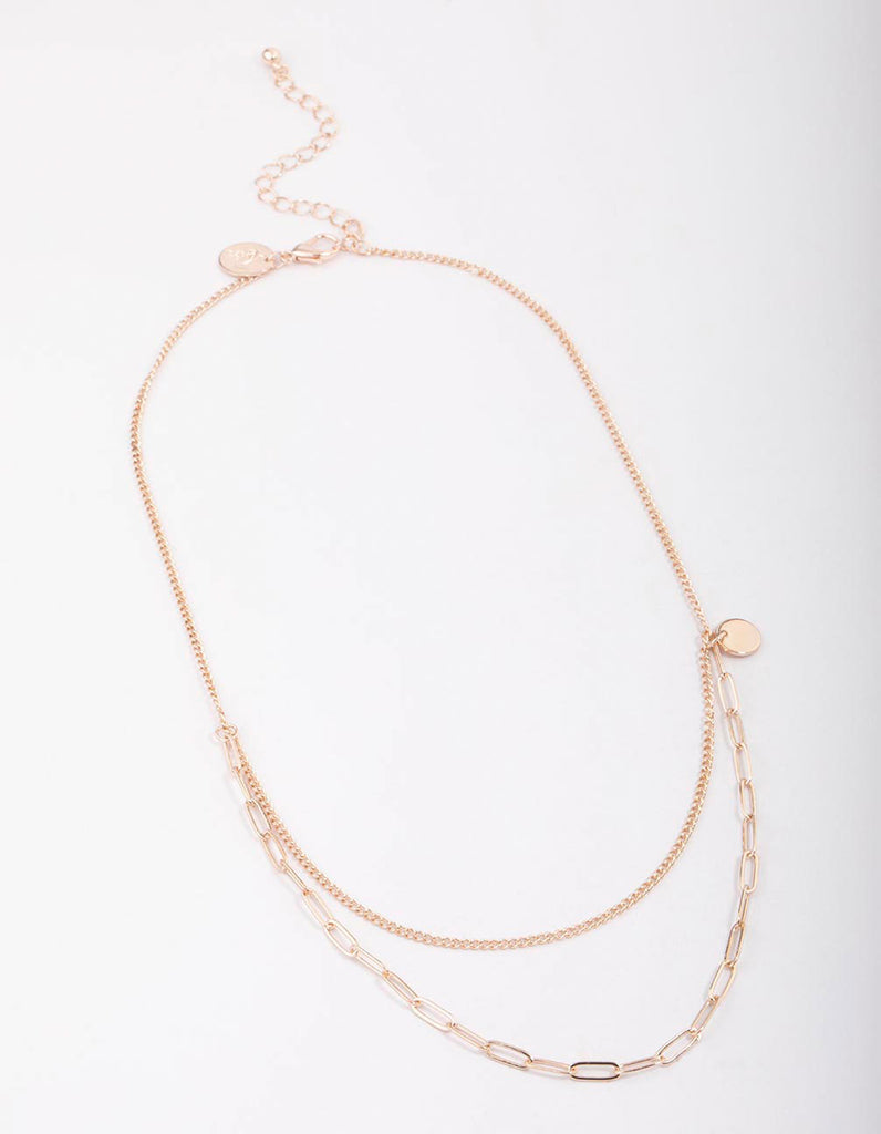 Rose Gold Curb Cable Layered Necklace Lovisa