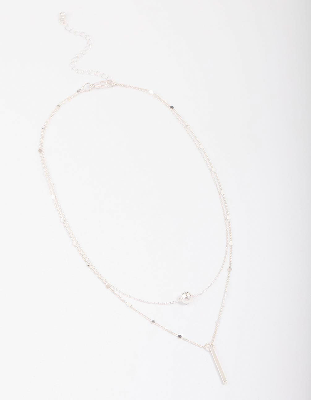 Silver Bar & Ball Layered Necklace