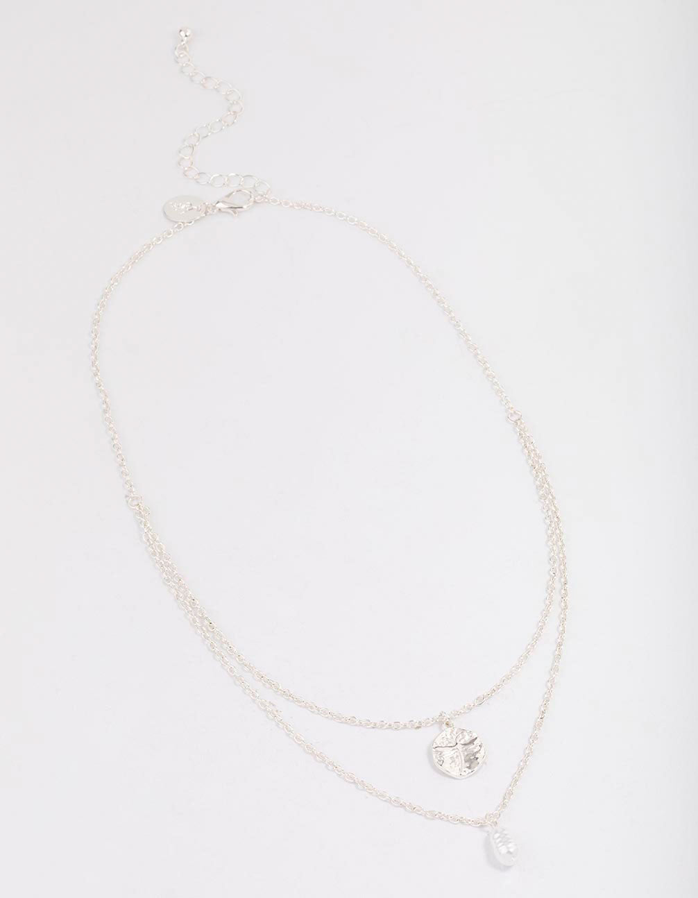 Silver Disc & Pearl Layered Necklace