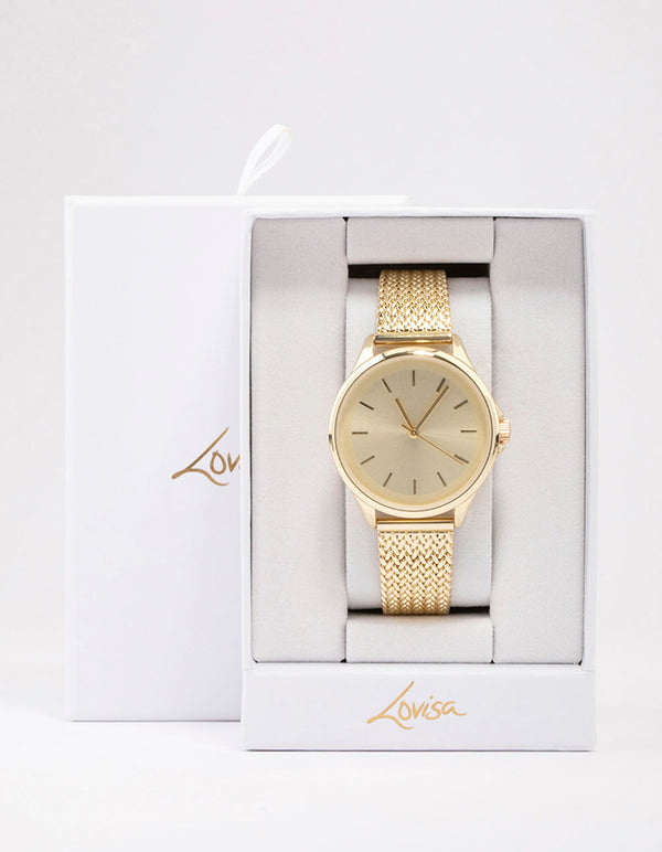 Gold Medium Simple Mesh Watch