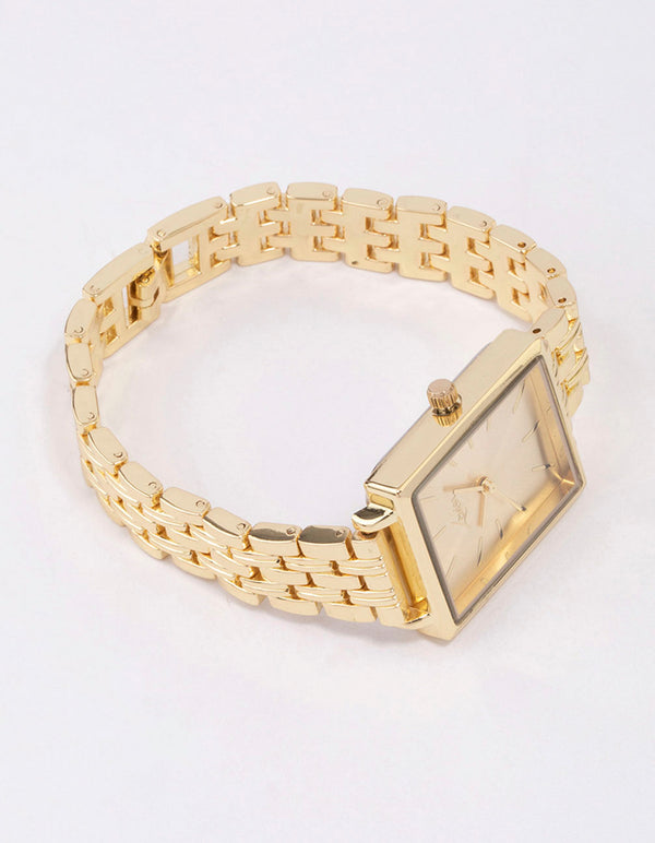 Gold Rectangle Face Classic Watch