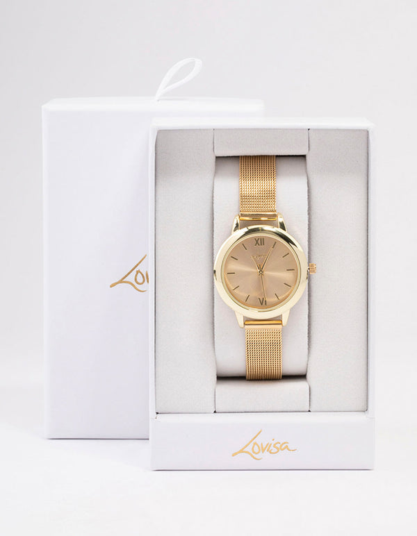 Gold Small Simple Mesh Watch