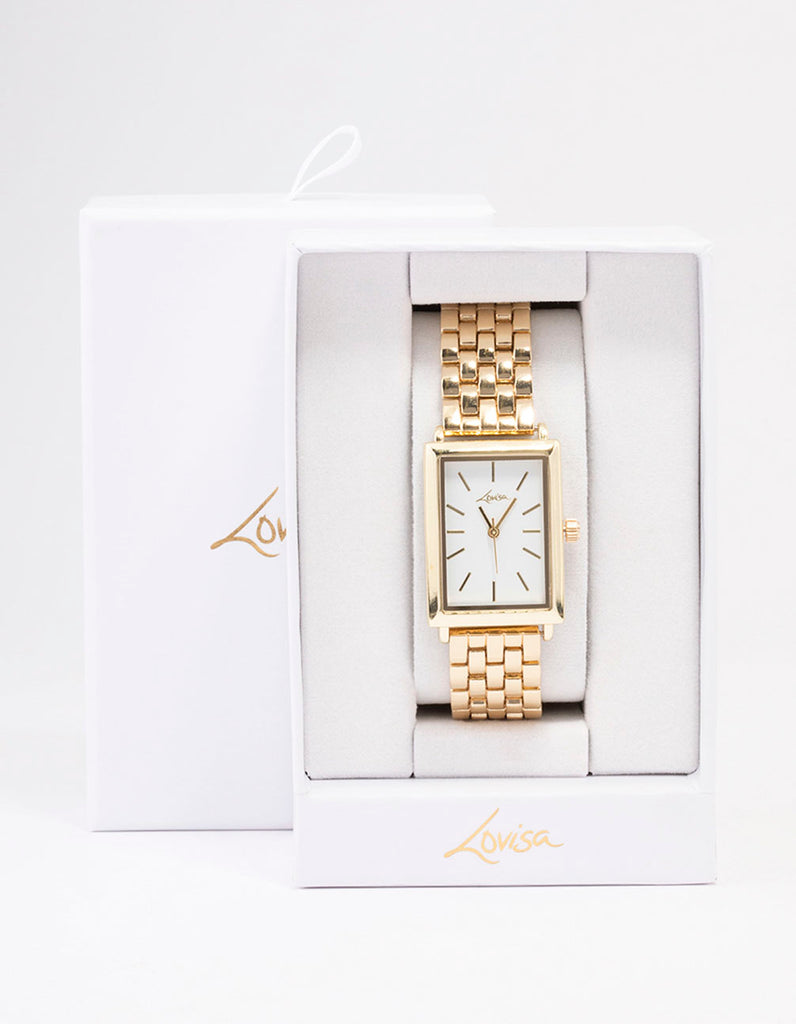 Gold Rectangular Woven Watch Lovisa