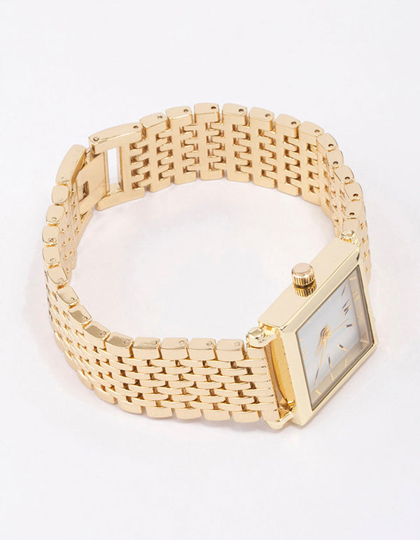 Gold & White Square Watch