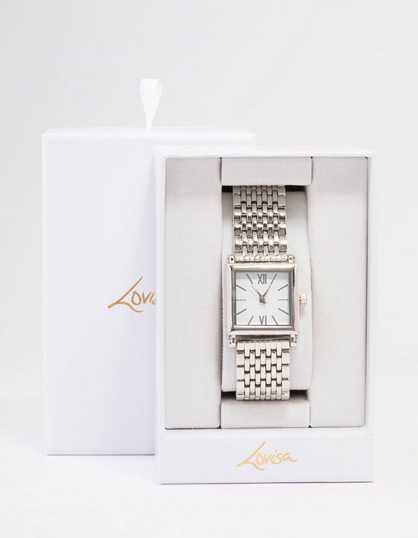 Silver & White Square Watch