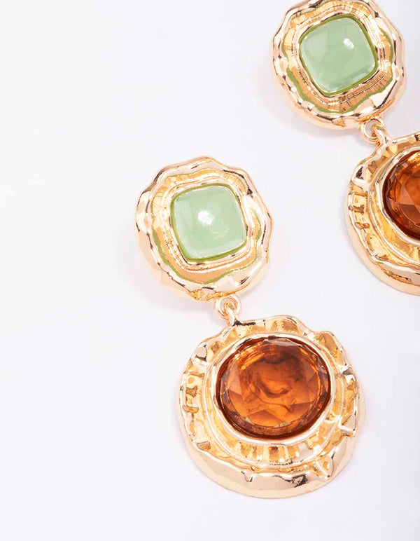 Gold Vintage Molten Round Drop Earrings