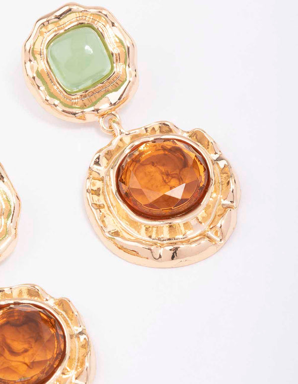 Gold Vintage Molten Round Drop Earrings