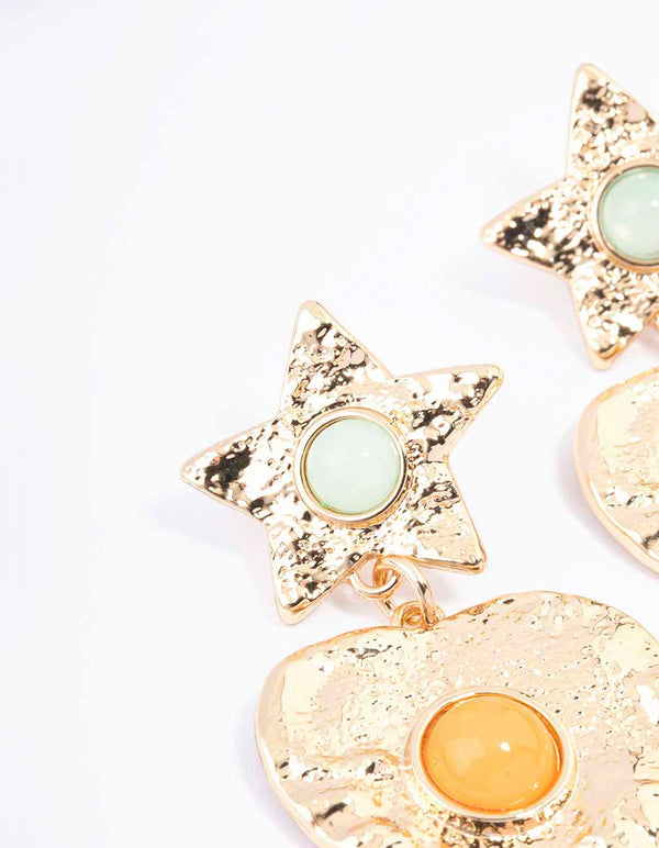 Gold Star & Heart Molten Drop Earrings