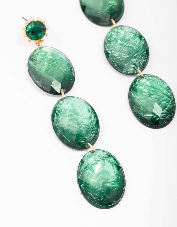 Gold Circle Crinkle Texture Drop Earrings