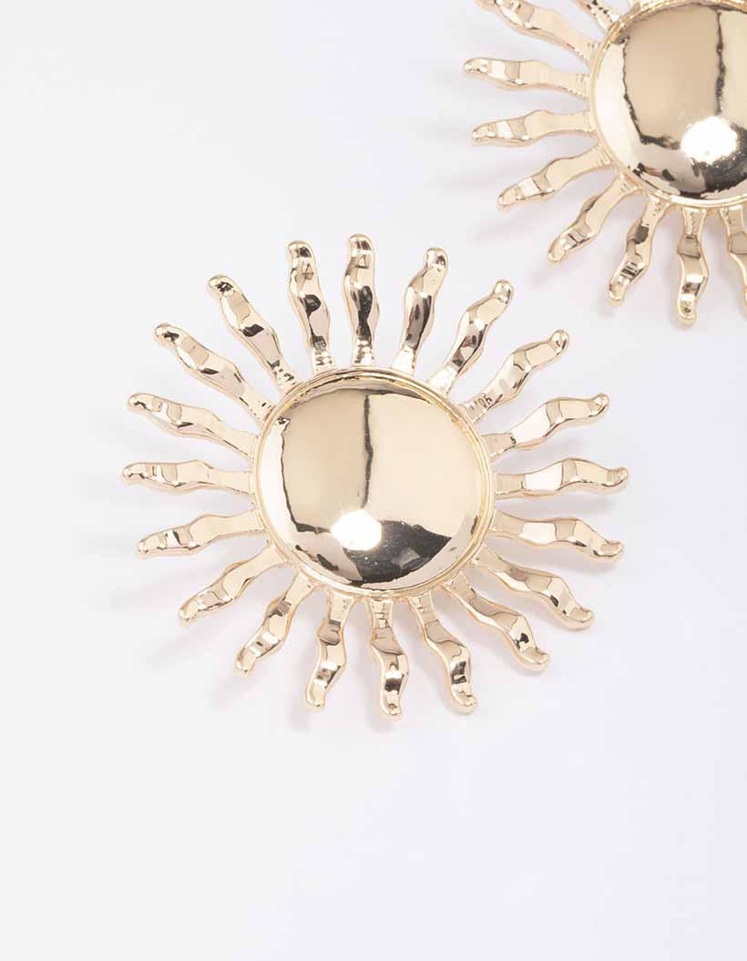 Gold Large Wavy Sun Stud Earrings