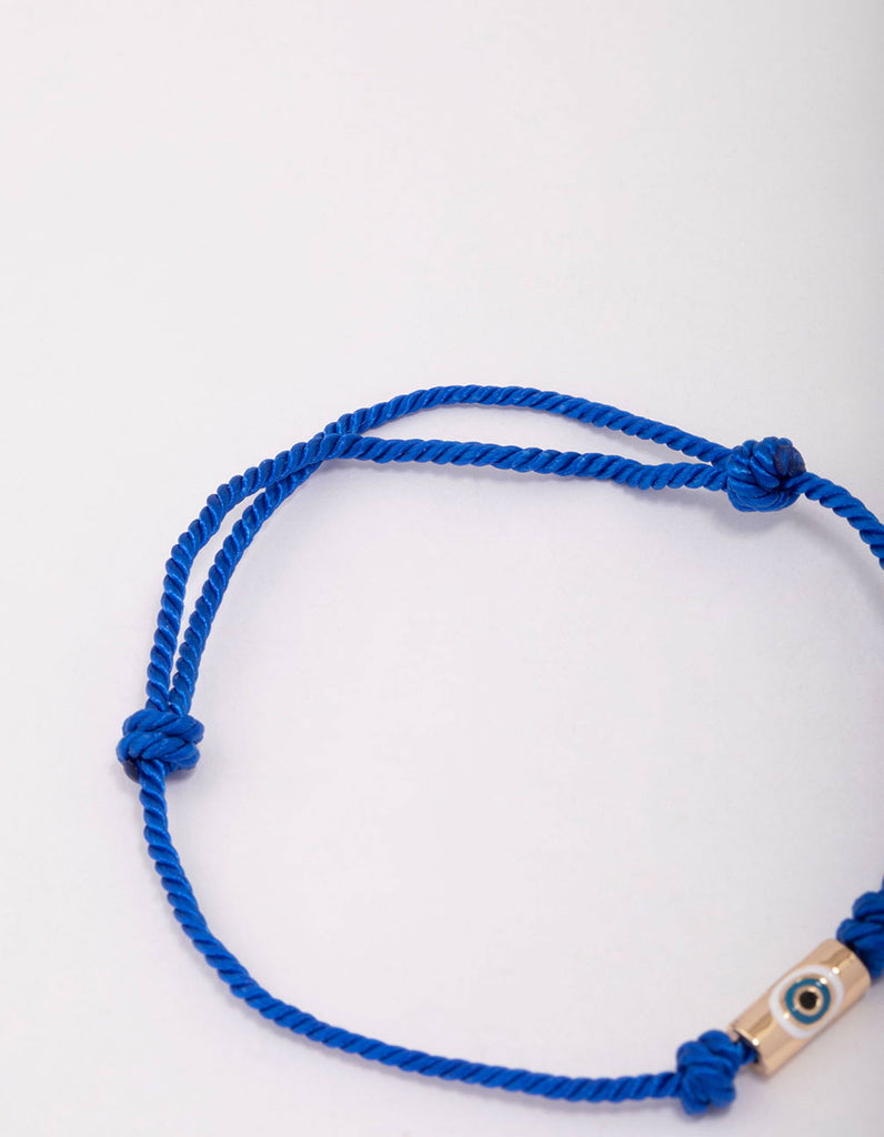 Blue Evil Eye Anklet – Cotton Cord, Adjustable, Black & Blue Beaded
