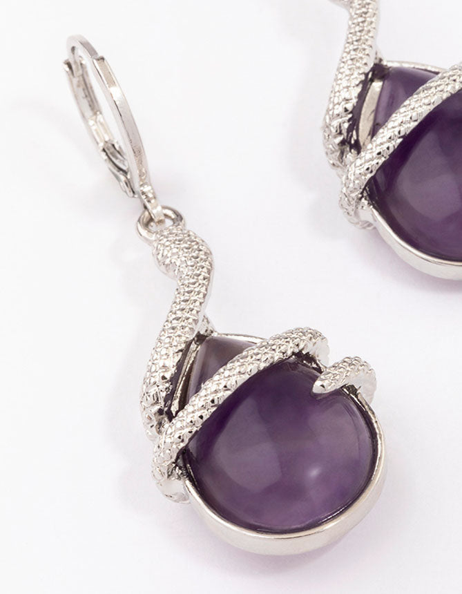 Silver Amethyst Snake Wrapped Drop Earrings