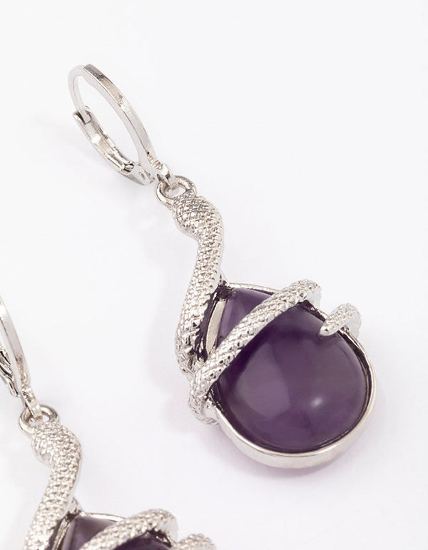 Silver Amethyst Snake Wrapped Drop Earrings