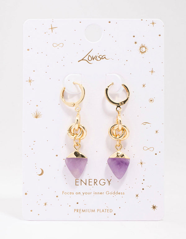 Gold Plated Linked Amethyst Drop Earrings