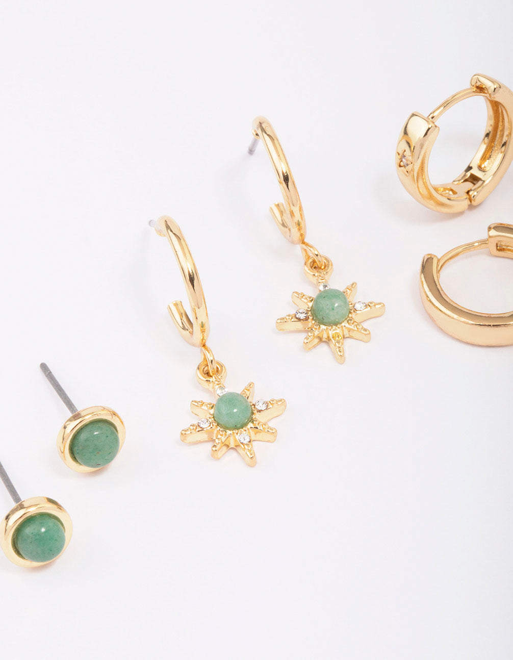 Gold Plated Green Aventurine Celestial Earring 3-Pack