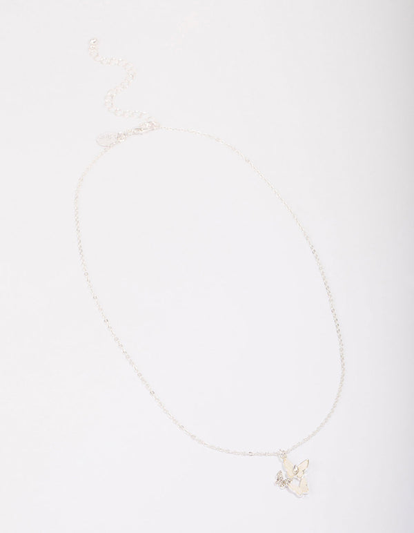 Silver Plated Butterfly Trio Pendant Necklace