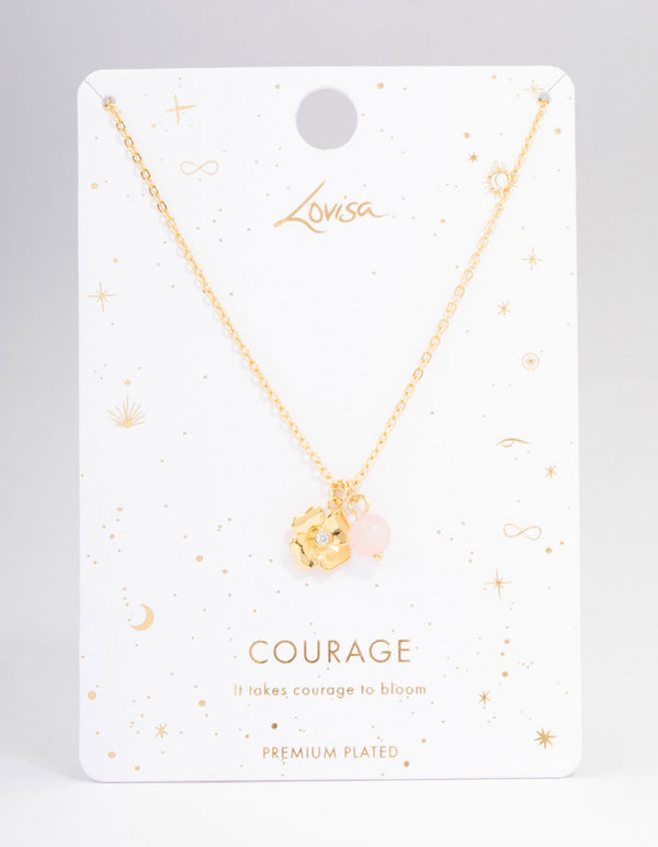 Gold Plated Mini Flower Semi-Precious Pendant Necklace