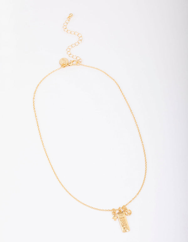 Gold Plated Peace Tab Charm Pendant Necklace