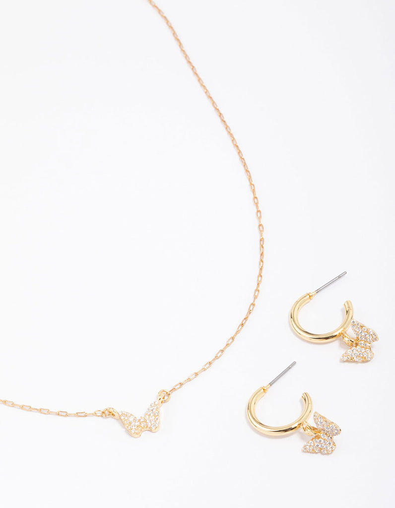 Gold Plated Mini Butterfly Necklace & Earring Jewellery Set Lovisa