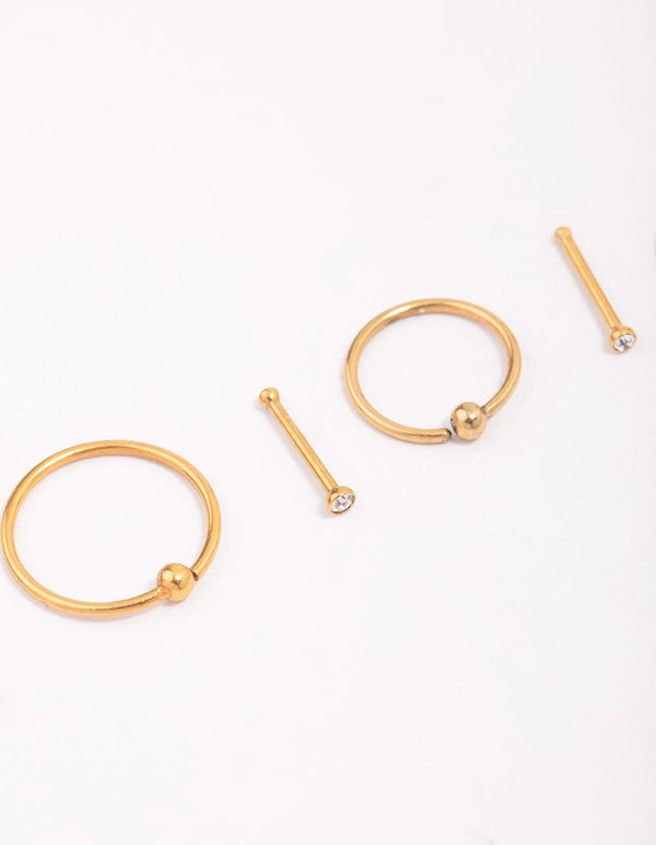 Gold Plated Surgical Steel Graduating Cubic Zirconia Nose Piercing 4-Pack
