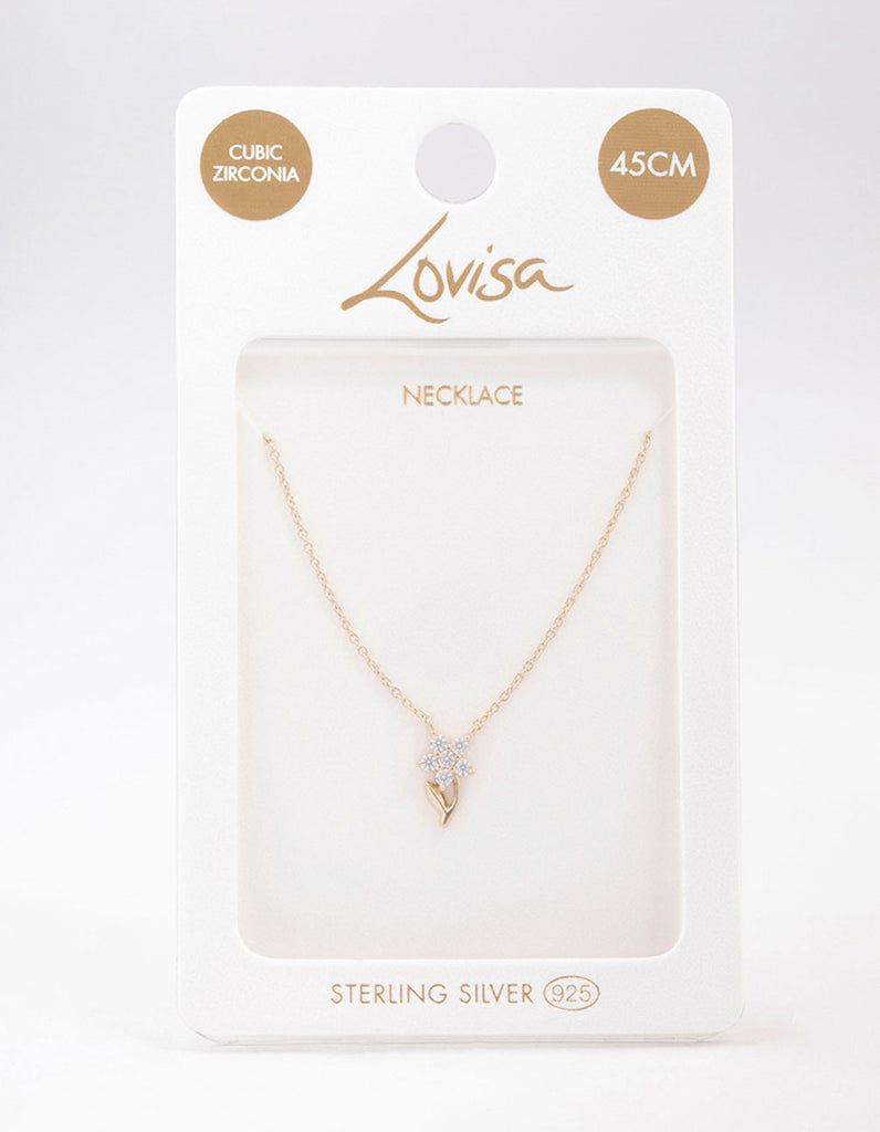 Gold Plated Sterling Silver Flower Stem Pendant Necklace Lovisa