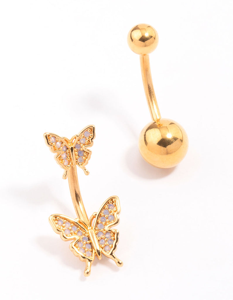 Gold Plated Double Butterfly Belly Piercing Pack Lovisa