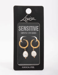 Gold Plated Surgical Steel Classic Freshwater Pearl Hoop Earrings - link has visual effect only
