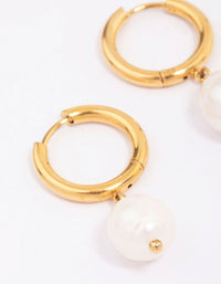 Gold Plated Surgical Steel Classic Freshwater Pearl Hoop Earrings - link has visual effect only
