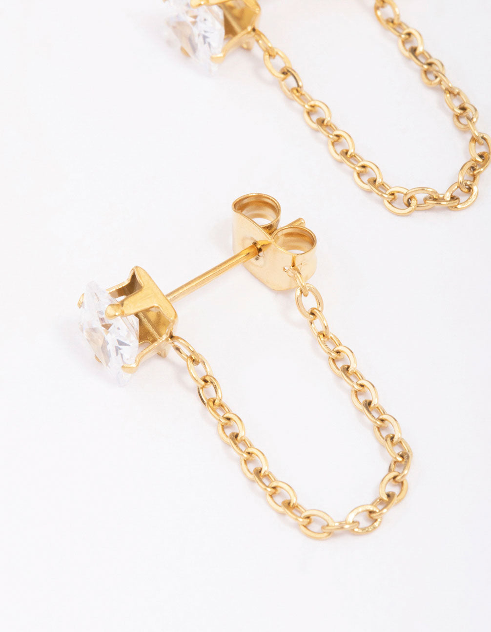 Gold Plated Surgical Steel Square Cubic Zirconia Chain Drop Earrings