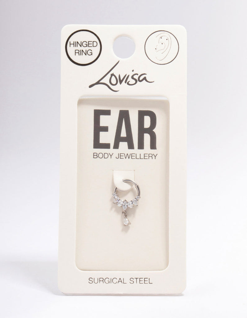 Surgical Steel Cubic Zirconia Pear Drop Clicker Ring Lovisa