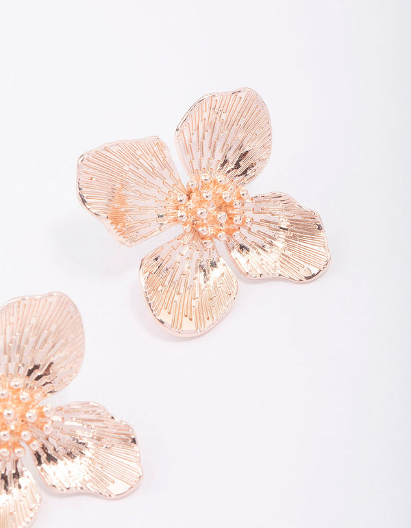 Rose Gold Medium Petal Flower Stud Earrings