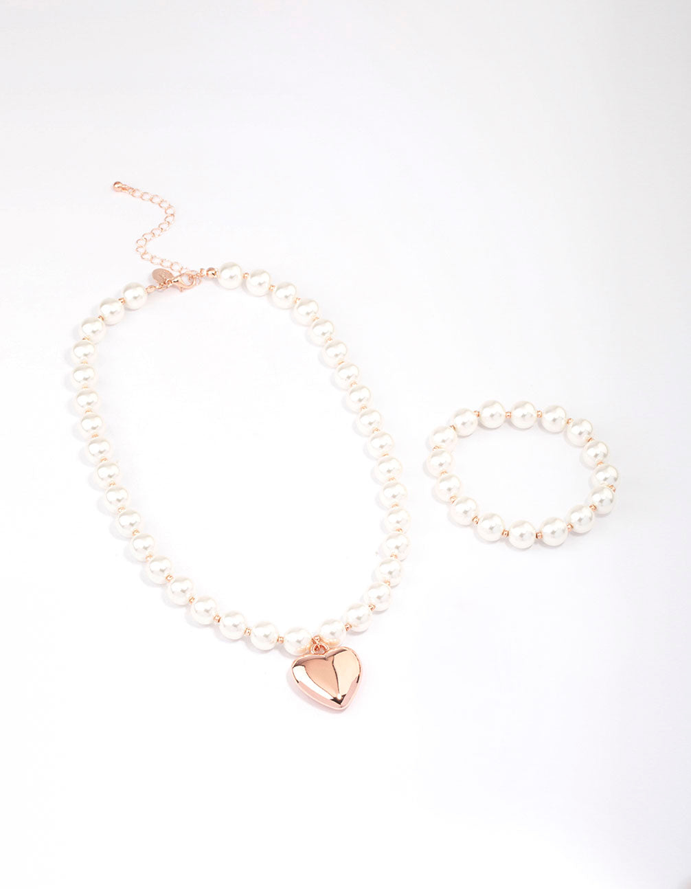 Rose Gold Pearl Puffy Heart Matching Jewellery Set