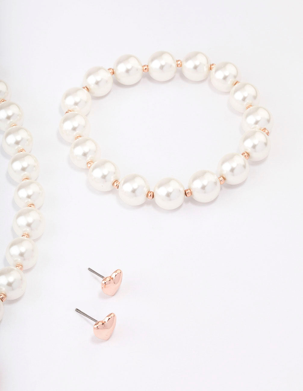 Rose Gold Pearl Puffy Heart Matching Jewellery Set