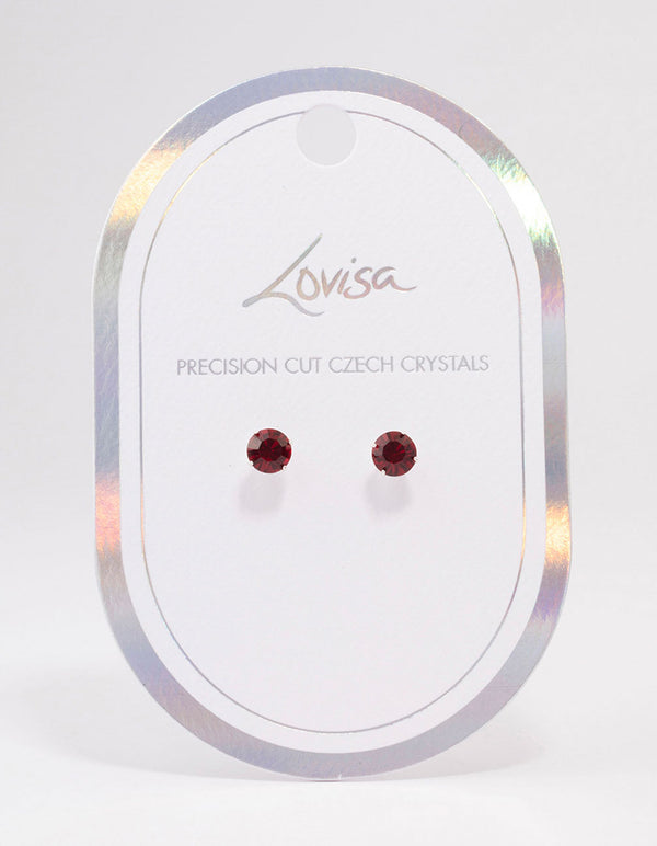 Silver Ruby Crystal Stud Earrings