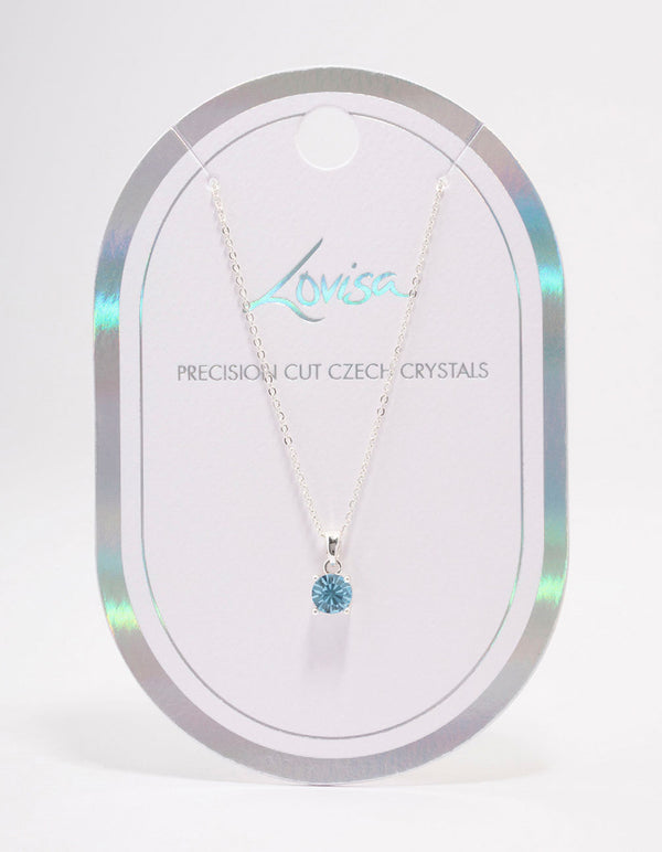 Silver Blue Crystal Solitaire Pendant Necklace